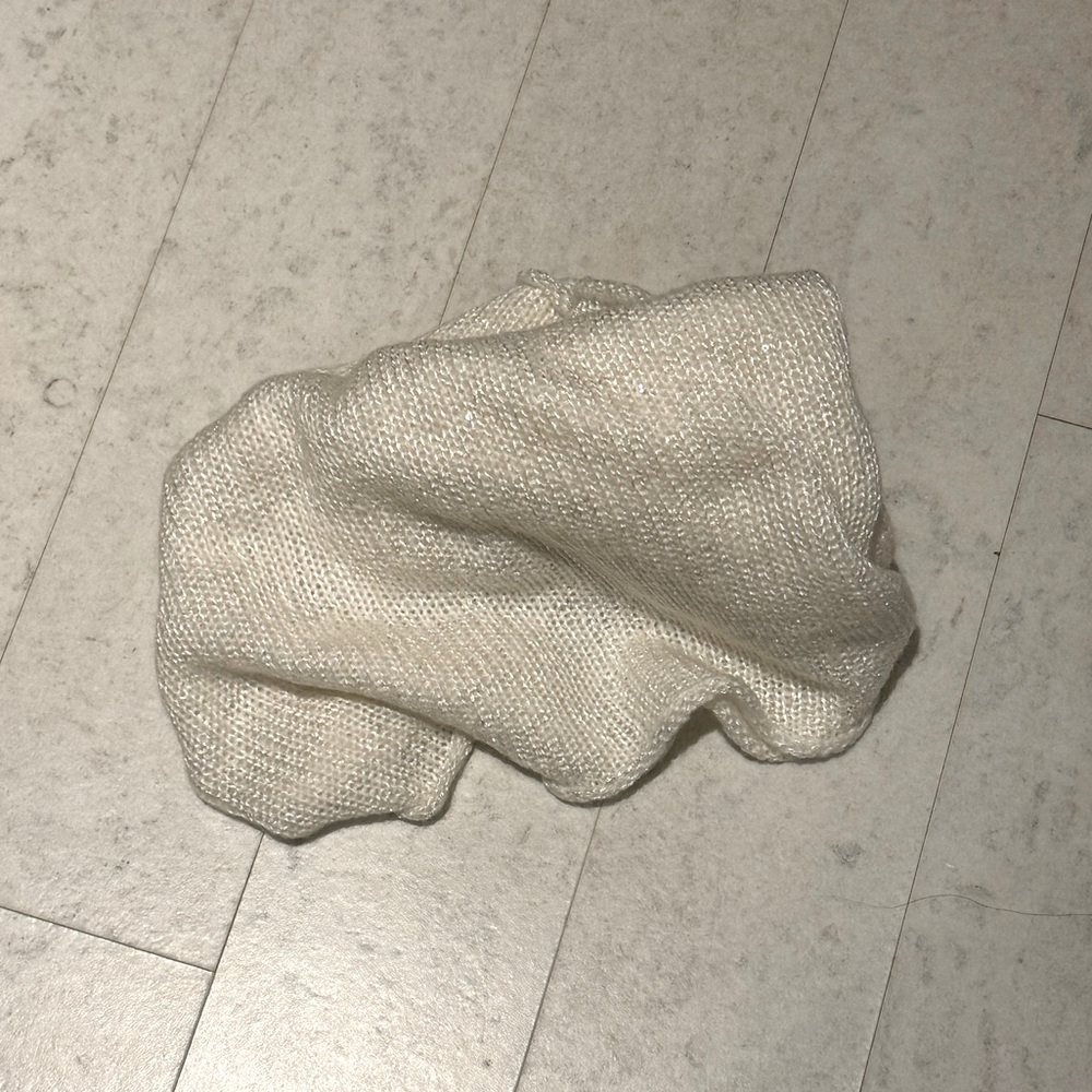 Wool infinity scarf, white with sequins